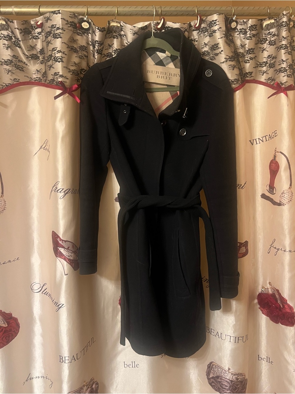 Burberry Black Women's Belted Trench Coat - Size 14